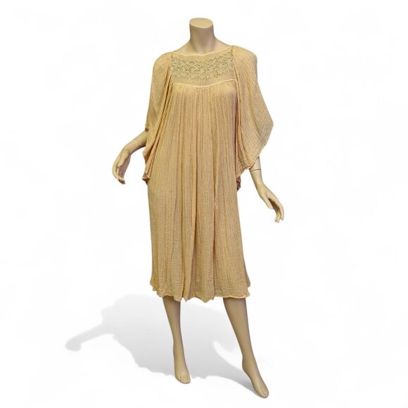 Vintage 1970s Gauze Cotton Dress with Metallic Threads - Picture 6 of 15